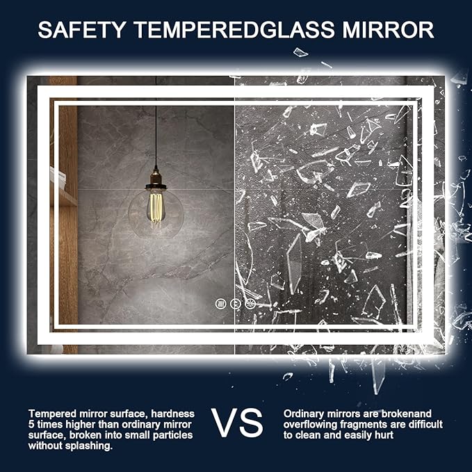 96 x 36 Inch LED Bathroom Mirror with Lights, Backlit and Front Lighted Bathroom Mirrors for Wall, Anti-Fog Dimmable Memory Shatterproof LED Vanity Mirror for Bahtorom