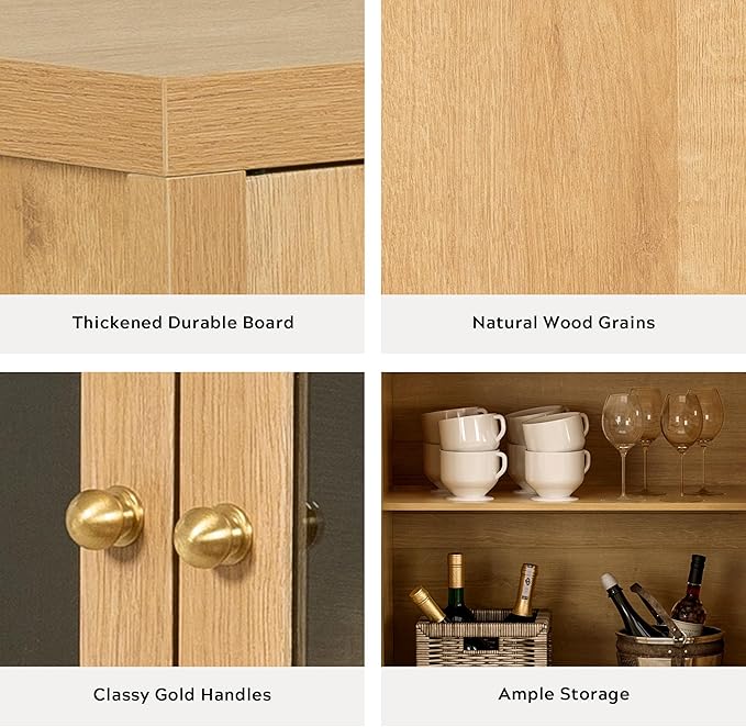 Sideboard Buffet Cabinet, Storage Cabinet with Adjustable Shelf Modular Accent Display Case with Acrylic Doors Console Table for Living Room Kitchen Entryway, Natural Oak