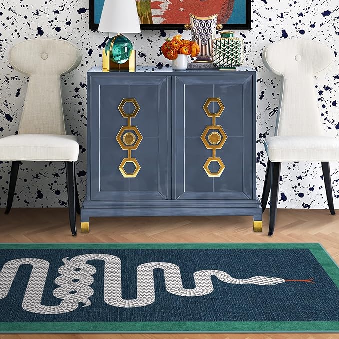 RUGGABLE x Jonathan Adler Washable Modern Area Rug – Venom Sapphire 3x5, Stain-Resistant, Non-Slip – Small Machine Washable Rugs for Living Room, Bedroom, Hallway, Entryway & Office–with Standard Pad