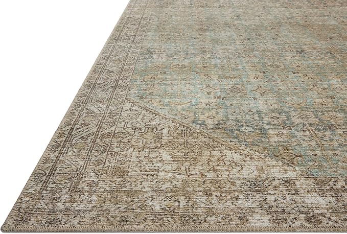 Loloi Amber Lewis Cambria Collection CBR-05 Aqua/Natural 7'-6" x 9'-6" Area Rug Jute, Neutral, Vintage Style, Antique Tone, Living, Bedroom, Dining, Carpet