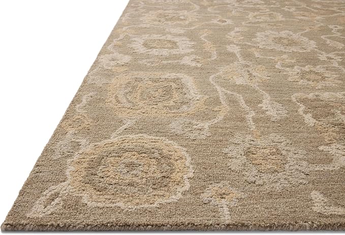 Loloi Chris Loves Julia Dorothea Collection DRT-01 Oak/Natural 2'-6" x 7'-6" Runner Rug Wool Neutral Floral Living Room Bedroom Carpet