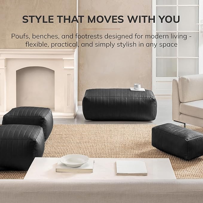 Anji Mountain 100% Handmade & Handcrafted Comfortable Home Décor Pouf Ottoman Footrest for Living Room, Bedroom, Nursery, Kidsroom, Patio Furniture - (22" x 12" x 10" - Black)