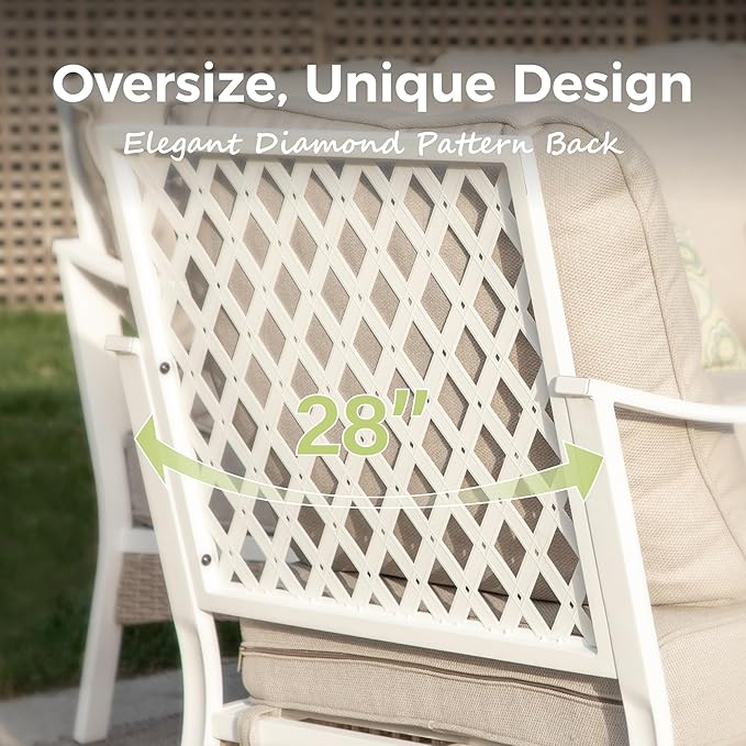 Outdoor Patio Swivel Sofa Chairs Set of 2 Steel Frame Porch Furniture with Deep Seating and 5.5" Cushions for Lawn Backyard Deck, Beige