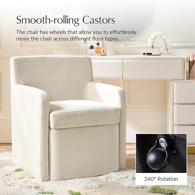 HULALA HOME Upholstered Dining Chair with Smooth-roling Castors, Modern Fabric Side Dining Room Chairs with Built-in Storage, Multi-Purpos Kitchen Chairs for Living Room, Beige