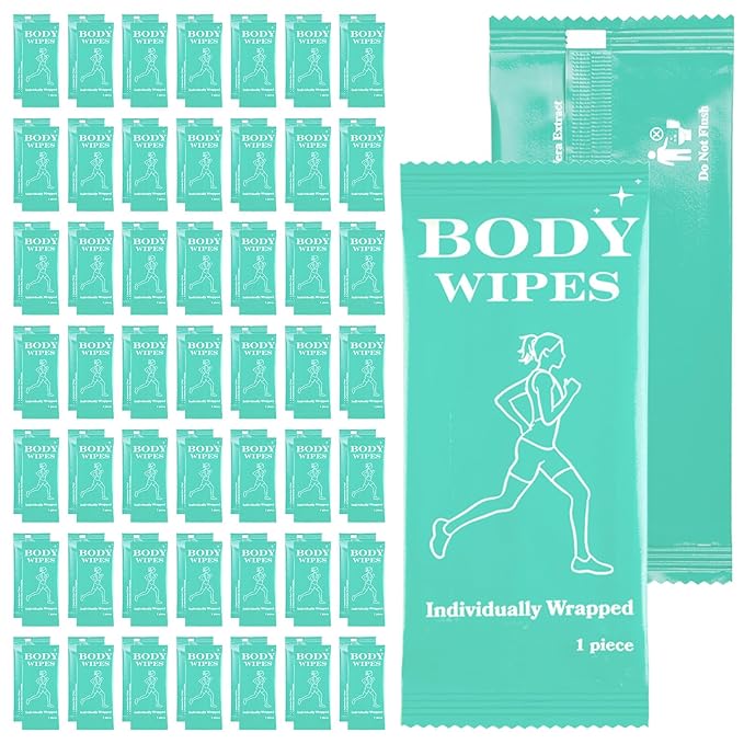 200 Pack Body Wipes Individually Wrapped, Shower Wipes For Adults, No Rinse Bath Wipe Bulk, Cleansing Wipe Travel Size for Travel, Gym, Camping, Outdoors Sports (Green)