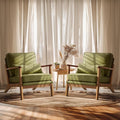 VINGLI Solid Wood Wide Armrests Accent Chair Set of 2,Upholstered Mid Century Modern Chair with Pillow,Farmhouse Arm Chair Comfy Reading Chair,Chairs Living Room,Bedroom,Guest Room,Linen Fabric,Green