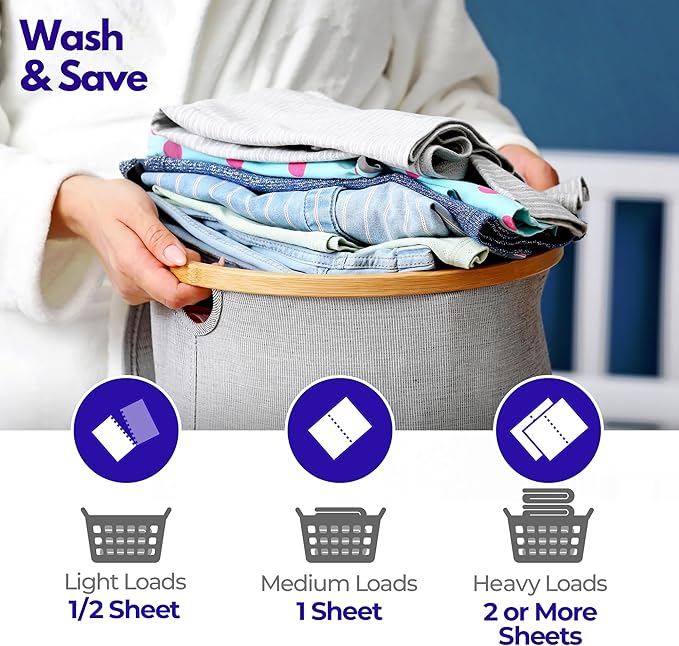 WASH & SAVE Laundry Detergent Sheets (60 Loads, 30 Sheets) | Plant Based, Eco-Friendly, Hypoallergenic Liquidless Detergent, Perfect for Travel & Dorm (Spring Fresh)