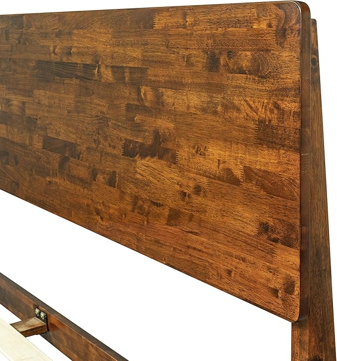 Acacia Serenity Bed Frame with Headboard Solid Wood Platform Bed, Queen Bed Frame, Tall Headboard Wood Bed Compatible with All Mattress Types, No Box Spring Needed, Quick & Easy Assembly, Caramel