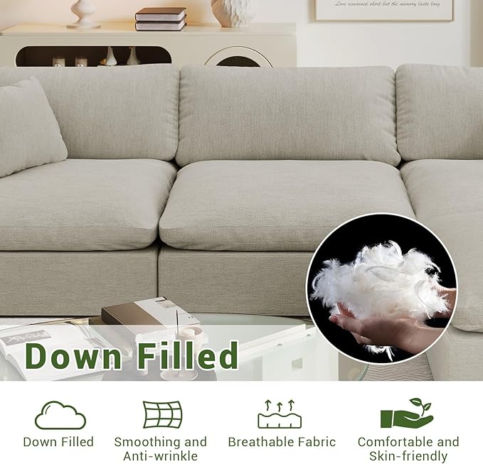 Modular Sectional Sofa,Extra Comfty Deep-Seat-Filled Couch,6 Seat U Shape Sofas with Movable Ottoman, Modern Couches for Living Room, Apartment, Office,Small Space