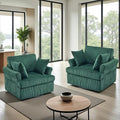 Karl home Swivel Accent Chair Set of 2, 39" Oversized Armchair W/2 Pillows and 4 Pockets,Modern Corduroy Barrel Chairs,Comfy Single Sofa for Living Room,Reading,Bedroom and Office-Dark Green