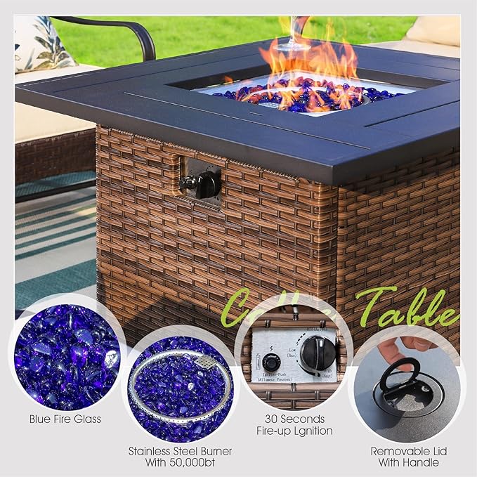 Sophia & William Patio Furniture Set with Fire Pit Table, 5 PCS Metal Outdoor Conversation Set Sofa Couch with Fire Pit Table, 4 Swivel Chairs for Outdoor Seating, Backyard, Porch(Navy)