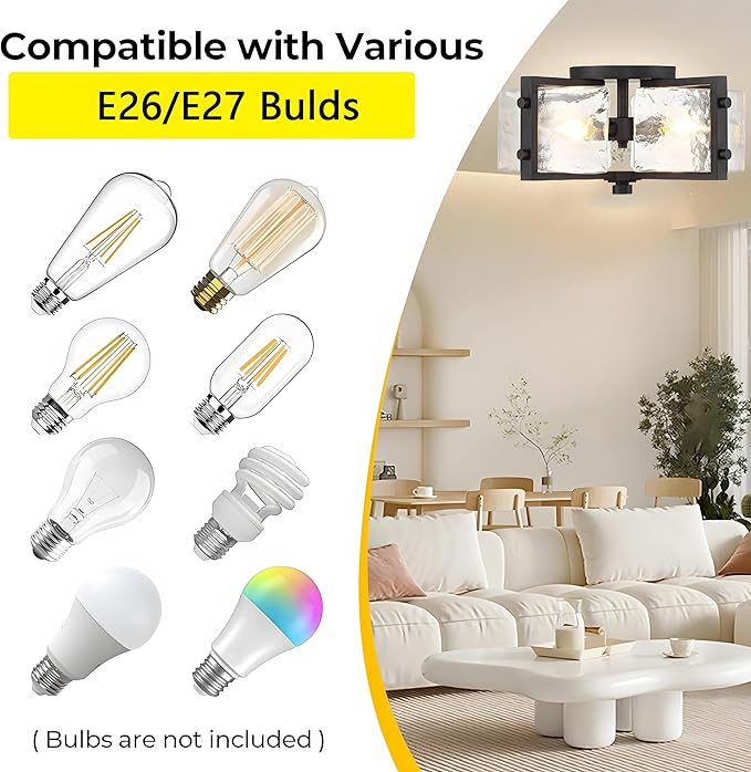 Bofea-Industrial Flush Mount Ceiling Light, Black Circular 4-Lights Farmhouse Hallway Light Fixture, Water Ripple Flush Mount Fixture Perfect for Kitchen Island,Dining Room and Hallway.