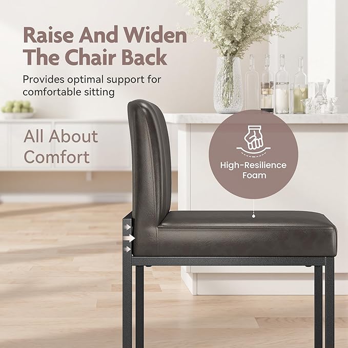 ALPHA HOME 24 Inch Bar Stools Set of 3, Kitchen Counter Stools with Backs, PU Leather Barstools, Kitchen Stools with Back&Upholstered Footrest, Sturdy Chromed Metal Steel Frame, Grey