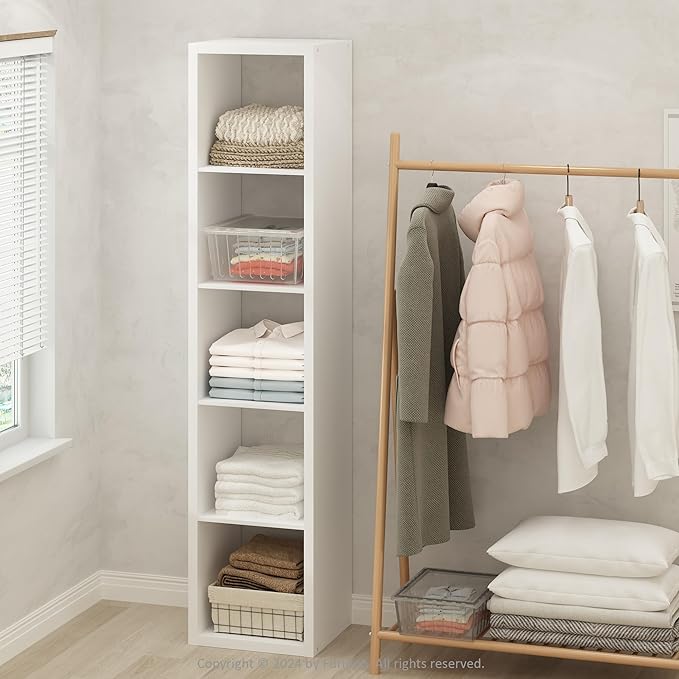 Furinno Cubic Closet Organizers and Storage, 5-Cube Closet Organizer, Open Shelf Closet Storage, Extra Thick Frame for Wardrobe, Bedroom, Living Room, White