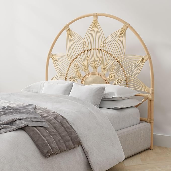 Kouboo Sunflower Rattan Queen Headboard Bedroom Bedroom Furniture Headboard Tropical Decor Bohemian Decor Natural