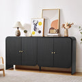 Fluted Sideboard Buffet Cabinet with Storage, 59'' Curved Buffet Cabinet with 4 Doors & Shleves, Modern Credenza Wood Coffee Bar Table Console for Dining Room Kitchen Living Room Entryway, Black