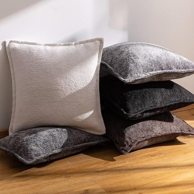 Black Decorative Throw Pillow Covers 26x26 Inch Set of 2 Cozy Soild Chenille Cushion Cases Soft Textured Square Couch Pillows Cover Boho Accent Farmhouse Pillowcases for Sofa Bed