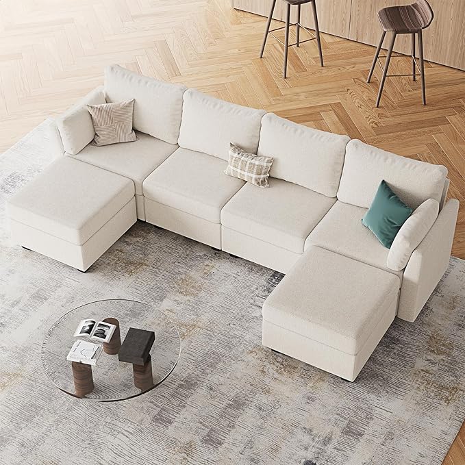 114.17" Modular Sectional Sofa, 6 Seat Sectional Couches with Storage, Memory Foam, Convertible Modular Couch for Living Room, U Shaped Comfy Modular Sofa with Chaise, Beige