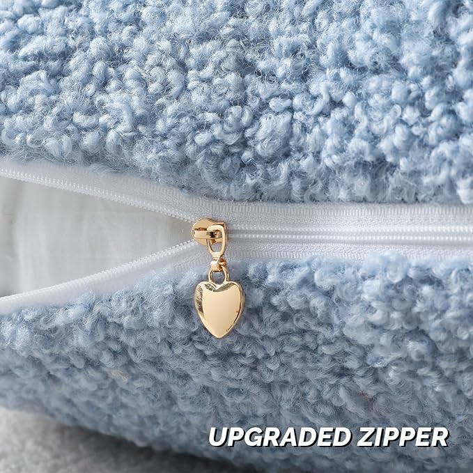FUTEI Light Blue Throw Pillow Covers 20x20 Inch Set of 2,Furry Faux Fur Teddy Boucle Textured Cushion Covers,Soft Fluffy Decorative Pillow Case,Home Decor for Couch Bed Living Room Office Car