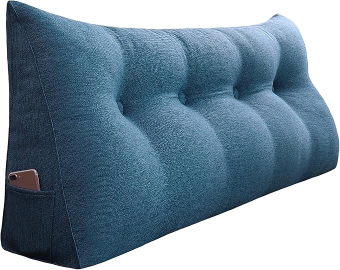 WOWMAX Triangular Headboard Pillow Bed Wedge Pillow for Headboard Full Size Wedge Pillow Headboard for Daybed Bunk Bed Large Bolster Pillow for Bed with Removable Cover, Gifts for MomSky Blue