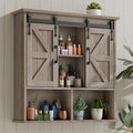 Vabches Bathroom Wall Cabinet, Farmhouse Wooden Medicine Cabinet with Double Sliding Barn Door and Adjustable Shelves, Farmhouse Storage Cabinet Wall Mounted for Bathroom, Kitchen Dining, Washed Oak