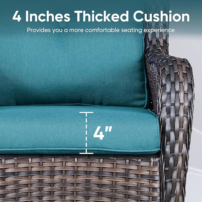 Patio Chair Cushions 6 Packs - Outside High Back Thick Water-Resistant Cushion 22x24 for Outdoor Glider Rocking Chairs Loveseat 3-Seater Couch Sofa – Peacock Green/Buckle