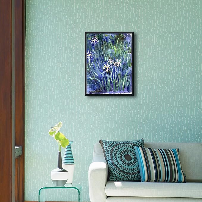 Wieco Art Framed Canvas Wall Art Irises by Claude Monet Oil Paintings Reproduction Landscape Pictures Artwork on Canvas Art Prints for Living Room Decorations and Wall Decor