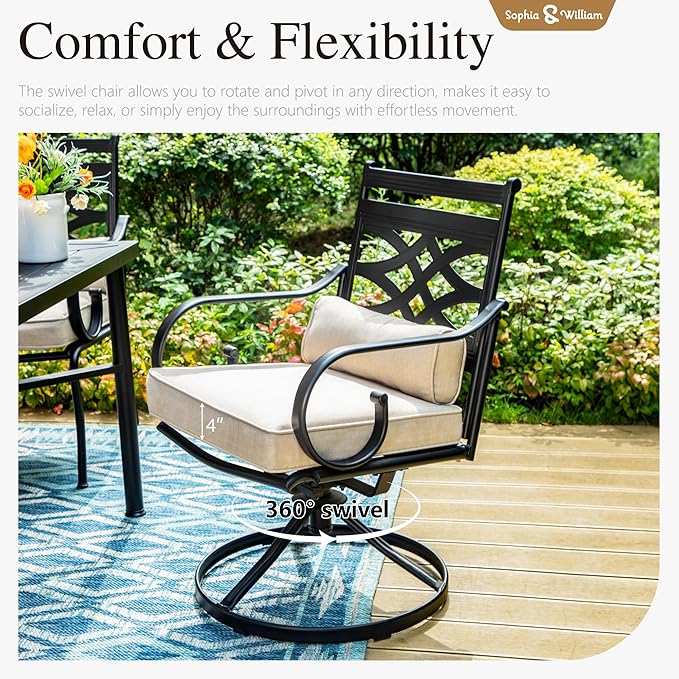 Sophia and William Patio Swivel Dining Chairs Set of 4, Outdoor Metal Armchairs, Outdoor Dining Chairs