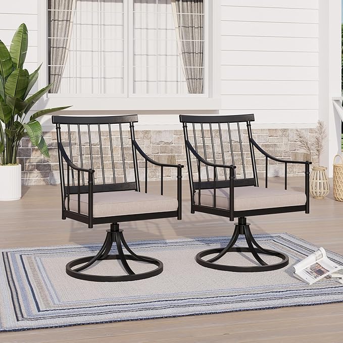 Sophia & William Swivel Patio Chairs Set of 2, Metal Rocker Patio Outdoor Dining Chairs Set with Seat Cushions, Wrought Iron Patio Bistro Furniture Chairs with Armrest for Garden, Yard, 2 Pack