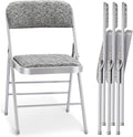 cyclone sound 4 Pack Folding Chairs with Fabric Padded Cushion and Back, Commercial Grade Metal Chairs with Fabric Cushion for Home and Office, for Indoor and Outdoor Events (4, Gray-Fabric)
