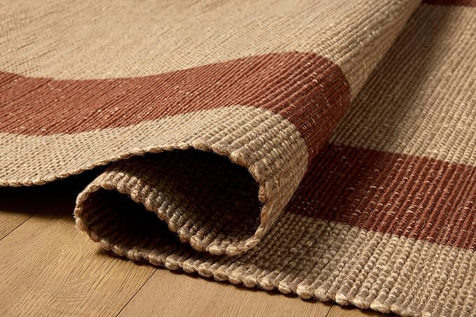 Loloi Leanne Ford Weatherstaff Collection WTS-02 Natural/Brick 5'-0" x 7'-6" Area Rug Jute, Striped, Neutral, Living Room, Bedroom, Dining Room