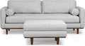 SIMPLIHOME Morrison Mid-Century Modern 89 inch Wide Sofa with Ottoman Set in Mist Grey Woven-Blend Fabric for the Living Room and Family Room