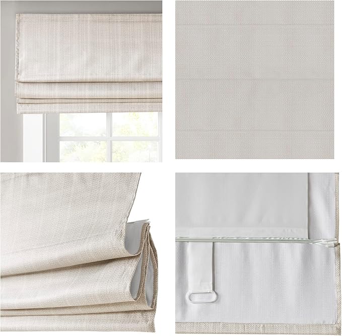 Madison Park Galen Cordless Roman Shade, 27"W x 64"H, Sheen Ivory – Room Darkening, Thermal Insulated, Energy Efficient Window Blind with Subtle Sheen Basketweave Fabric for Privacy