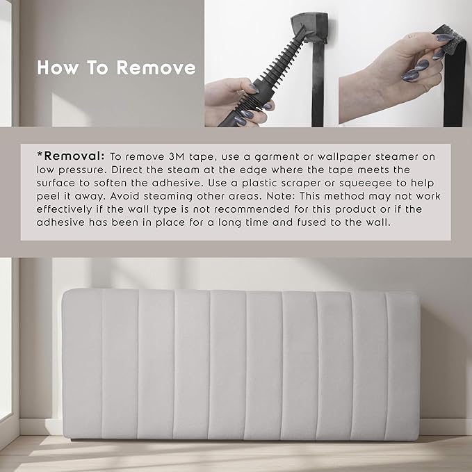 Hearth & Harbor Upholstered Twin Headboard - Easy Assemble Channel Stitched Headboard Twin Size - Wall Mounted Headboards with 3D Soundproof Wall Panels Peel & Stick Floating Headboards, Silver