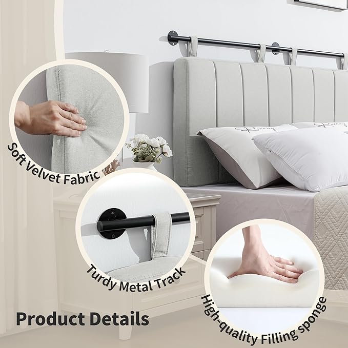 UEV King Headboard Only, Wall Mounted Hanging Upholstered Bed Head Board, Modern Vertical Channel Design of Fine Linen, Elegant Light Yellow Fluted Headboard for Bedroom (Light Yellow, Queen Size)