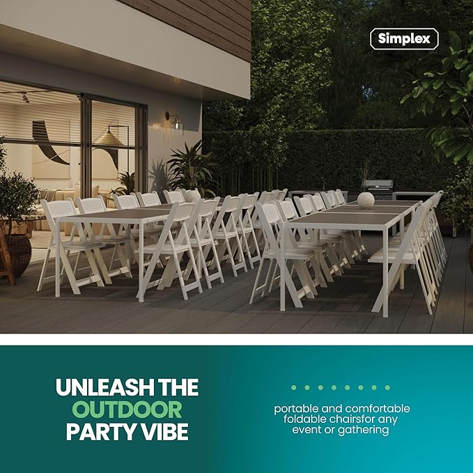SIMPLEX White Stackable Folding Chairs with Padded Seat & Mesh Back, Padded Indoor/Outdoor Folding Chair, Lightweight Foldable Chairs, Weight Capacity 800LBs (48 Pack)