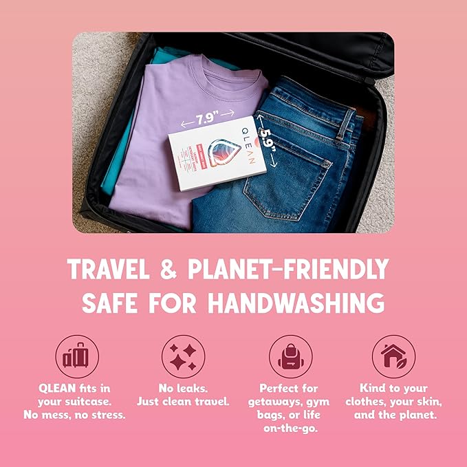QLEAN Laundry Detergent Sheets (Travel Size 40 Loads) – Travel Laundry Detergent Sheets, Eco-Friendly Laundry Soap, HE & Standard Washer Safe, Stain Remover, Skin-Friendly - Ruby Sunset Bliss