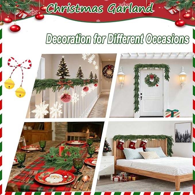 Christmas Garlands Norfolk Pine - Real Touch Pine Garlands - Garlands Christmas Decorations for Home Dining Table Mantel Porch Winter Christmas Decor(9ft)