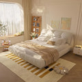 Queen Size Upholstered Platform Bed with Oversized Padded Backrest and Solid Wood Frame for Bedroom, Apartment Room (Beige, Queen (U.S. Standard))