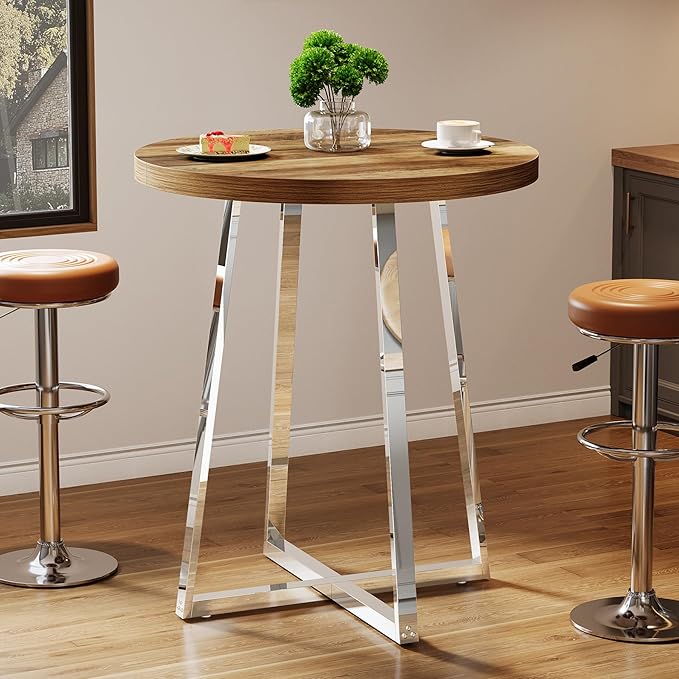 Tribesigns Round Bar Table, 40.2" High Bistro Pub Table with Crossed Metal Legs, Counter Height Cocktail Table for Home Bar, Living Room, Small Space