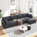 Vesgantti 143" L Shaped Modular Sectional Couch, Comfy Corduroy Upholstered Cloud Couches for Living Room, Modern 3 Seater Sofa with Movable Ottoman & Throw Pillows, Charcoal Grey