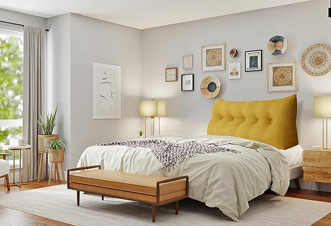 WOWMAX Headboard Pillow Queen Triangular Bed Wedge Pillow for Headboard Wedge Pillow Headboard for Daybed Bunk Bed Large Bolster Pillow for Bed with Removable Cover, Gifts for Mom Yellow