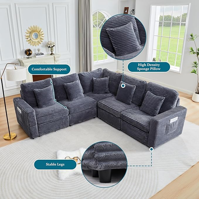 ORRD Modern Sofa Armrest Backrest for Modular Sectional Sofa Couch for Living Room-Blue Grey