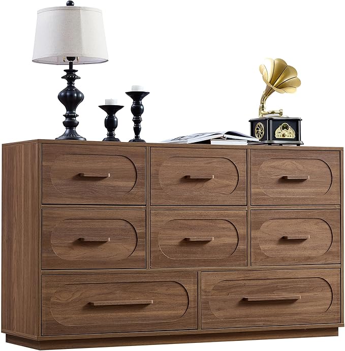 Modern 8 Drawer Dresser for Bedroom, 54" Wide Dressers & Chest of Drawers w/Solid Wood Handle, Wood Mid Century Closet Organizers and Storage Cabinet for Bedroom, Living Room, Hallway, Walnut