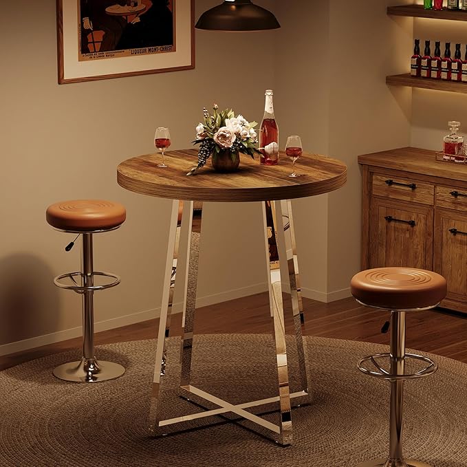 Tribesigns Round Bar Table, 40.2" High Bistro Pub Table with Crossed Metal Legs, Counter Height Cocktail Table for Home Bar, Living Room, Small Space