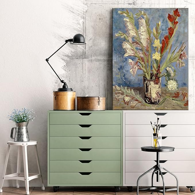 Wieco Art Vase with Gladioli and China Asters by Van Gogh Famous Artwork Oil Paintings Large Wall Art Abstract Flowers Pictures Modern Floral Canvas Prints for Office Decor