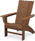 POLYWOOD Modern Curveback Adirondack Chair, HDPE Outdoor Patio Furniture, Fade-Proof Pool Deck Garden Fire Pit Seating, Teak Brown