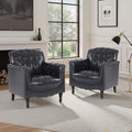 Faux Leather Accent Chair, PU Leather Modern Comfy Upholstered Armchair with Wood Legs & Nailhead Trim for Living Room, Bedroom