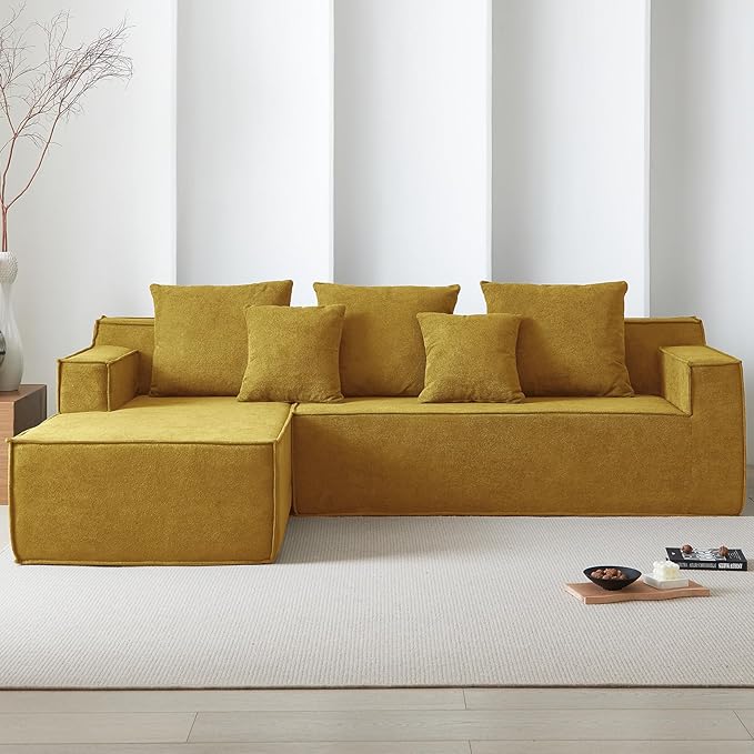 Boneless Cloud Sectional Couch, Modular Sectional Sofa with L-Shaped Lounge Chair, Soft Cloud Couch Memory Foam Sofa for Living Room, No Assembly Required (Orange, Velvet)