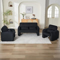 Corduroy Accent Living Room Sets, Modern Upholstered Love Seat with 2 Accent Chairs, Wide Comfy Leisure Chair Sets for Bedroom, Office, Black